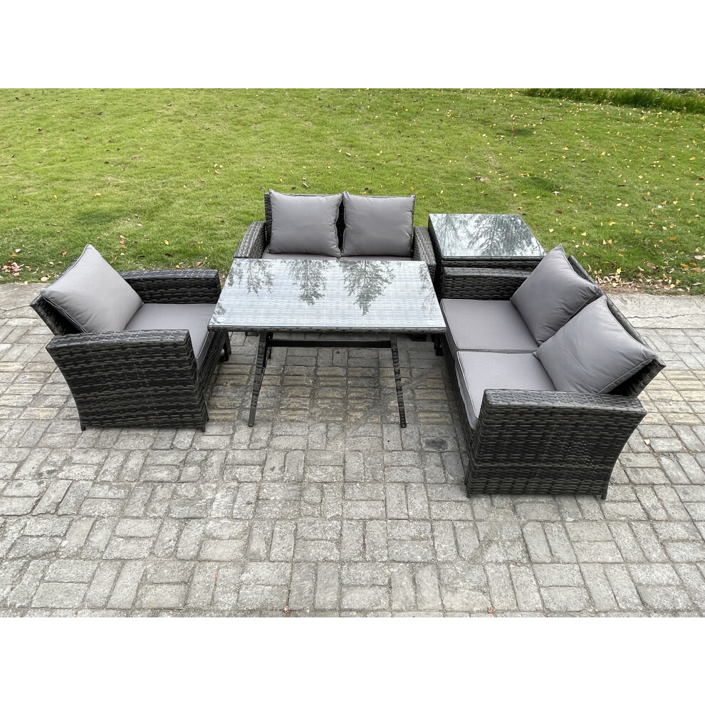 Fimous Wicker Pe Rattan Garden Dining Set Outdoor Furniture Sofa With Rectangular Dining Table Love Seat Sofa Side Table Dark Grey Mixed