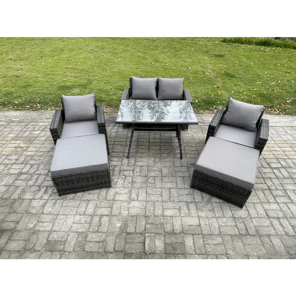 Rackhams Dark/Grey Outdoor Garden Dining Set - Mixed Pe Wicker Rattan Sofa With Rectangular Table, Double Seat Sofa & 2 Armchairs - Image 2