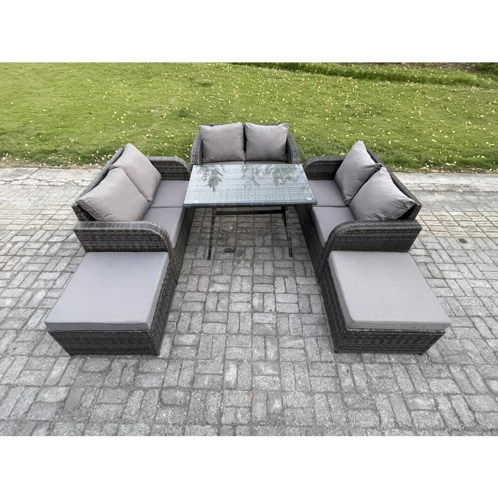 Fimous Garden Furniture Sets 8 Seater Rattan Furniture Manual Wicker Patio Sofa Patio Conversation Set with 2 Big Footstool Dark Grey Mixed
