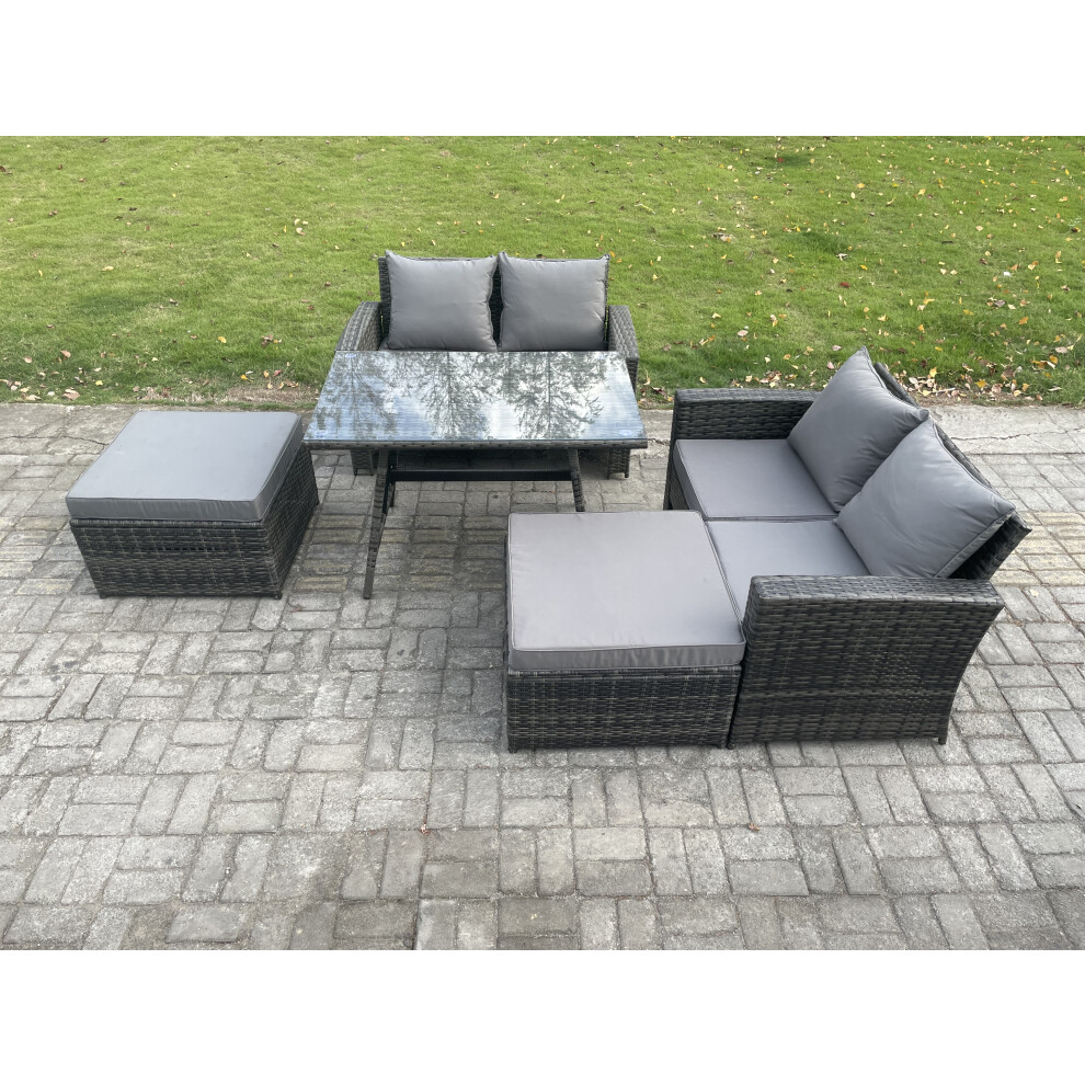 Fimous 6 Seater Wicker Pe Rattan Garden Dining Set Outdoor Furniture Sofa With Rectangular Dining Table Double Seat Sofa Dark Grey Mixed