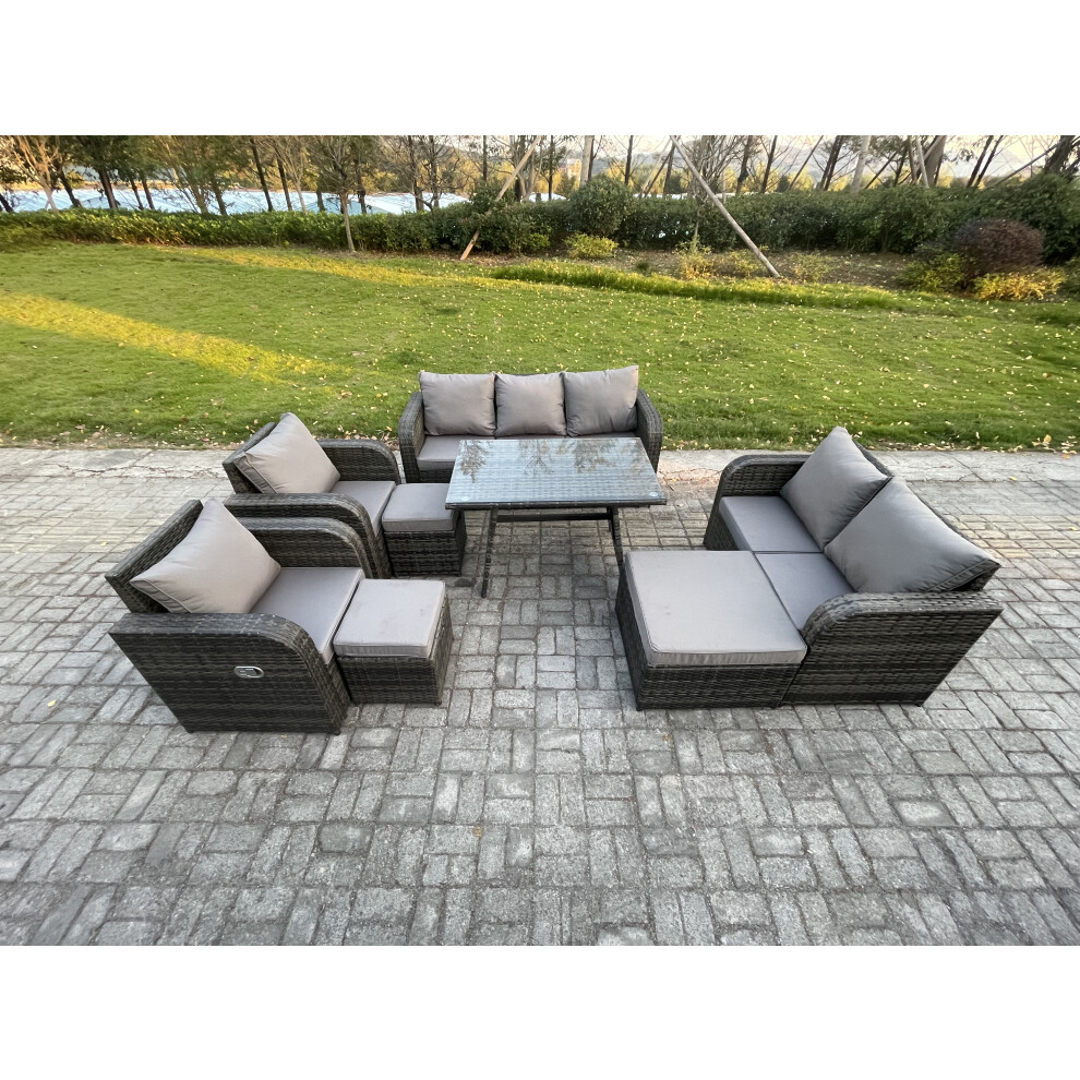 Fimous Outdoor Rattan Garden Furniture Set 10 Seater Patio Lounge Sofa Set With 3 Footstools Dark Mixed Grey