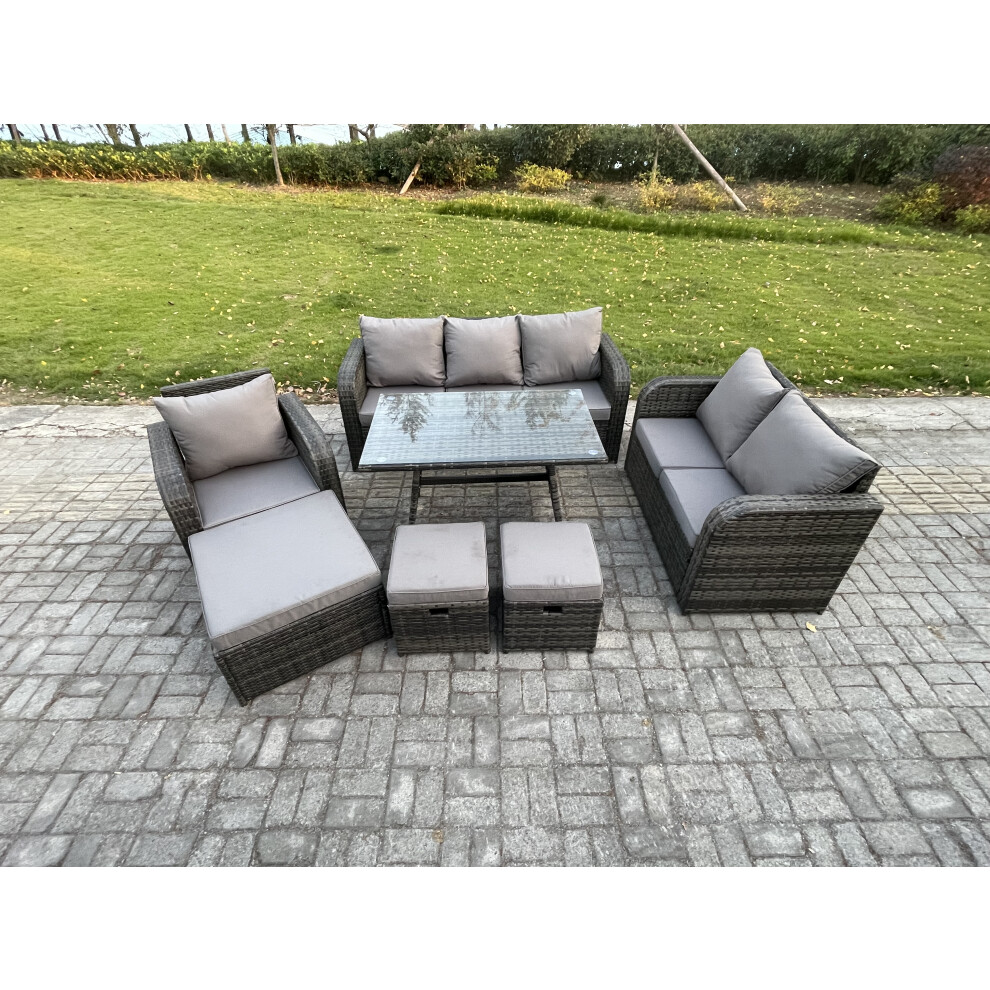 Fimous 9 Seater Outdoor Rattan Garden Furniture Set Patio Lounge Sofa Set With Dining Table 3 Footstools Dark Grey Mixed