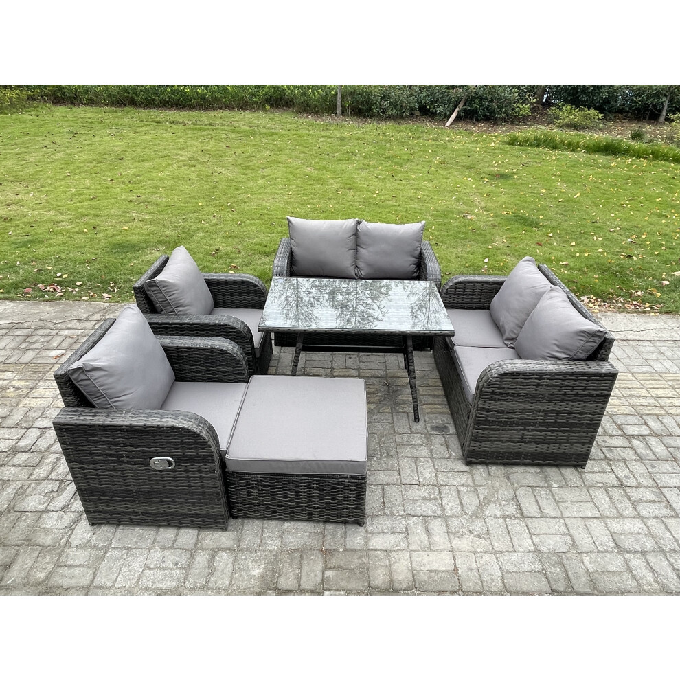 Fimous Wicker Pe Rattan Garden Dining Set Outdoor Furniture Sofa With Big Footstool Dark Grey Mixed