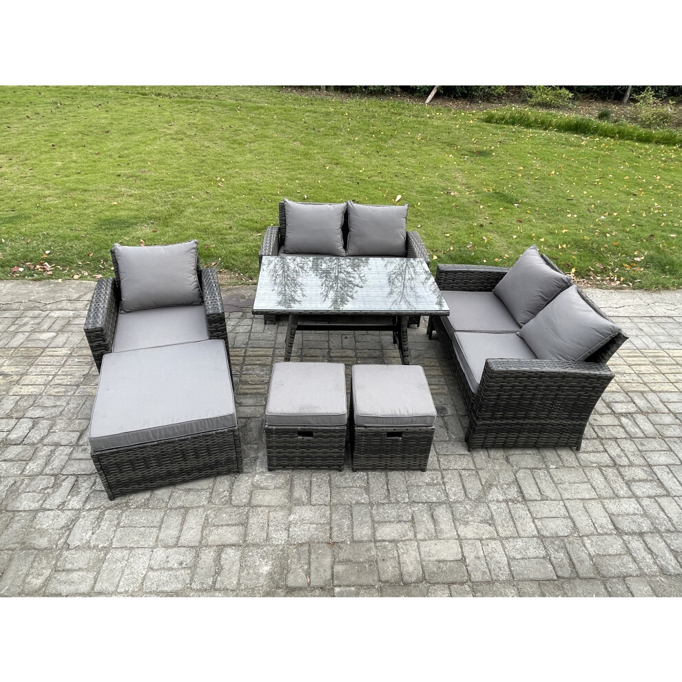 B&Q - 8 Seater Garden Dining Set Rattan Outdoor Furniture Sofa With Rectangular Dining Table Double Seat Sofa Dark Grey Mixed - Image 2