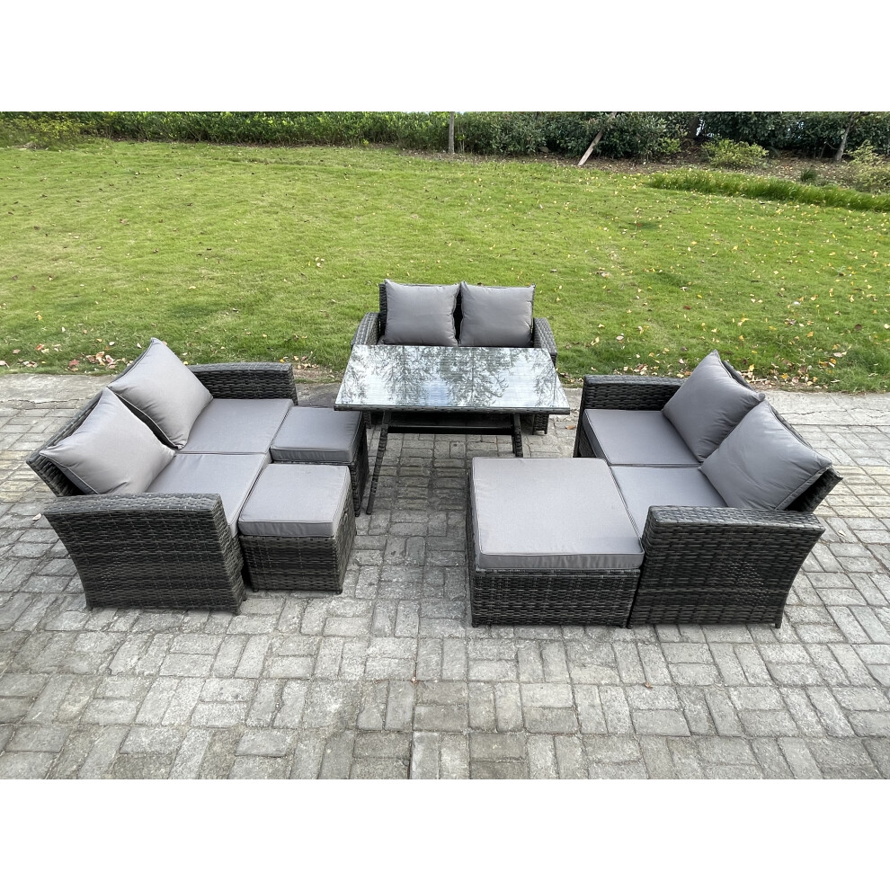 B&Q - Outdoor Lounge Sofa Set Wicker Pe Rattan Garden Furniture Set With Rectangular Dining Table 2 Seat Sofa 3 Footstools - Image 2