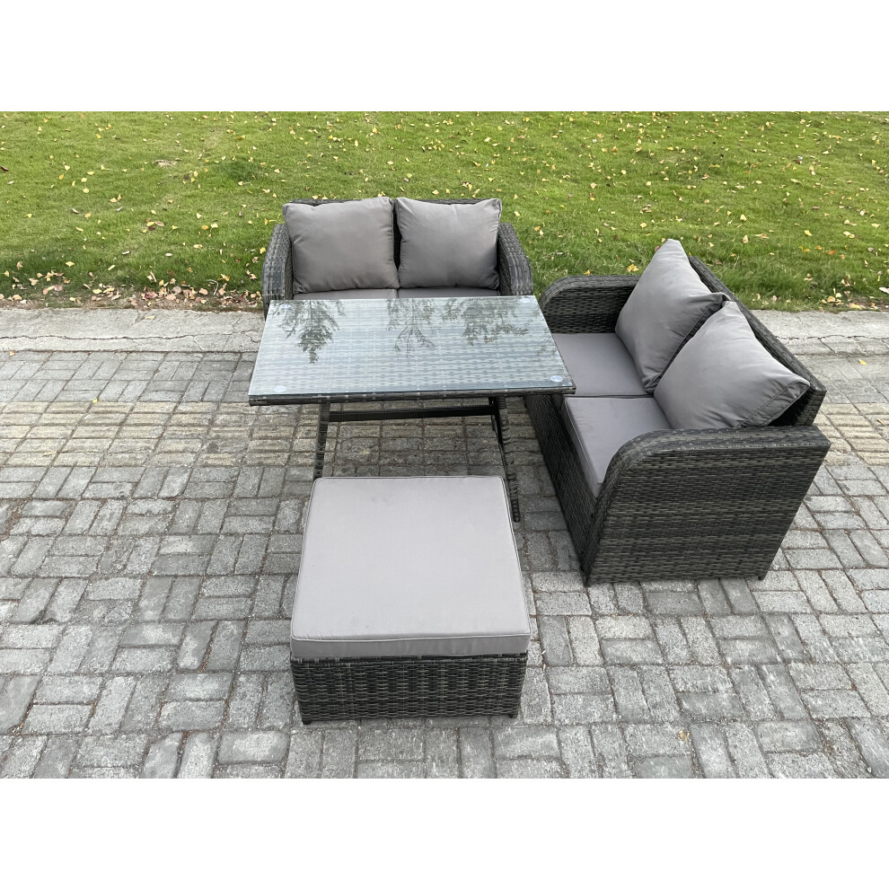 Fimous 4-Piece Outdoor Rattan Garden Furniture Set With Tempered Glass Table Love Sofas And Footstool - Image 3