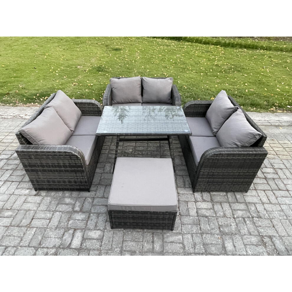 Fimous 7-Seater Rattan Garden Sofa Set With Tempered Glass Table & Footstool Dark Grey - Image 3