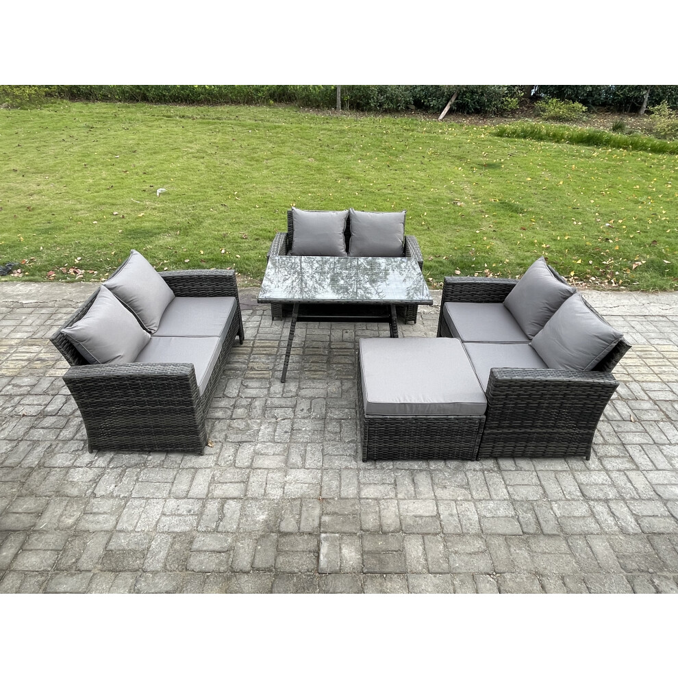 B&Q - 7 Seater Rattan Wicker Garden Furniture Patio Conservatory Sofa Set With Rectangular Dining Table Love Seat Sofa - Image 2
