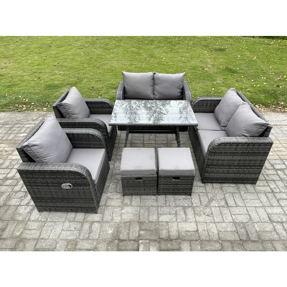 Fimous Wicker Pe Rattan Garden Dining Set Outdoor Furniture Sofa With 2 Small Footstool Dark Grey Mixed