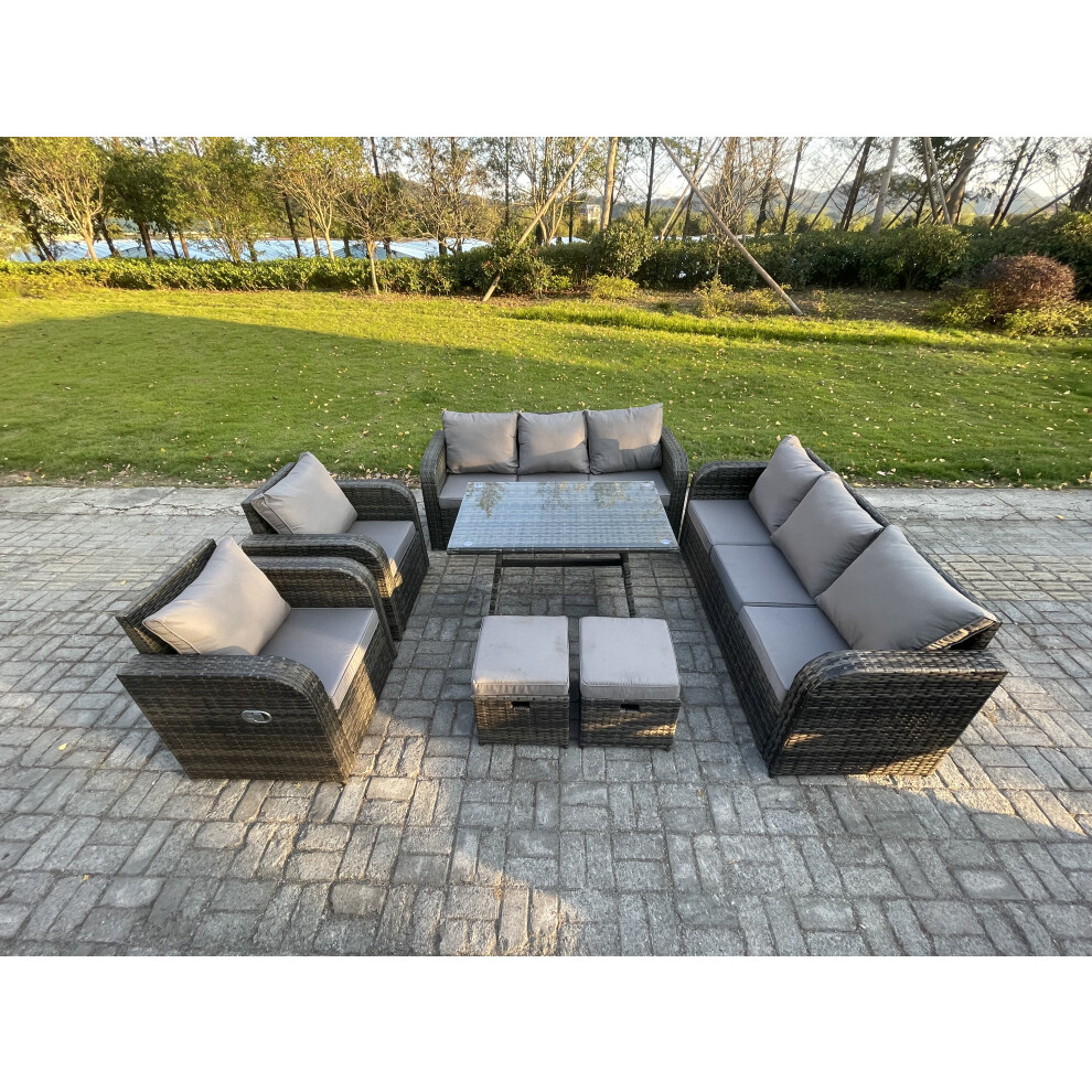 Fimous 10 Seater Rattan Outdoor Garden Furniture Sofa Set Patio Table & Chairs Set With 3 Seater Sofa 2 Small Footstool