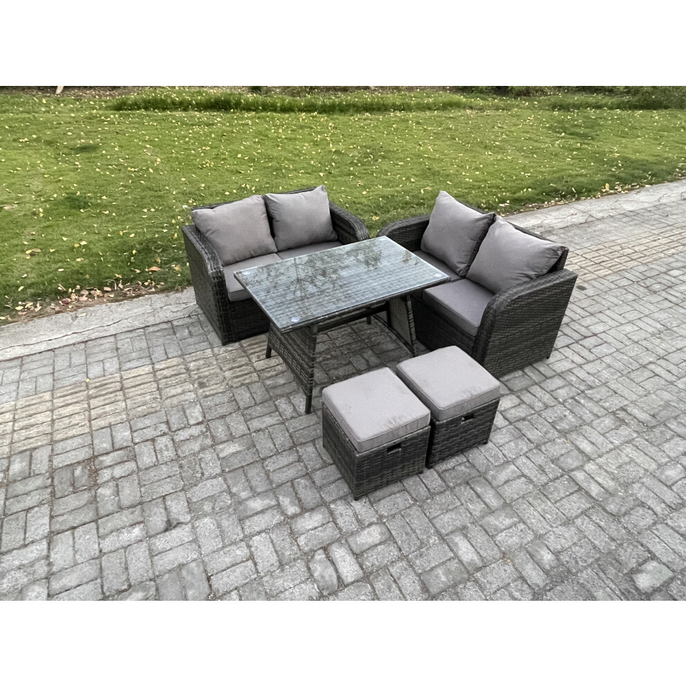 Fimous Outdoor Garden Furniture Sets 5 Pieces Wicker Rattan Furniture Sofa Sets With Rectangular Dining Table Love Sofa 2 Small Footstool - Image 3