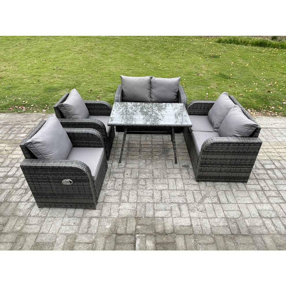 Fimous Wicker Pe Rattan Garden Dining Set Outdoor Furniture Sofa With Rectangular Dining Table Dark Grey Mixed