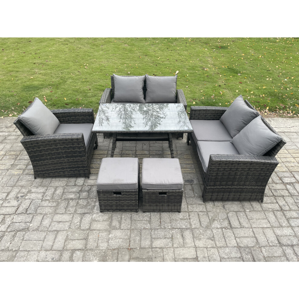 B&Q - Rattan Garden Dining Set Outdoor Furniture Sofa With Rectangular Dining Table Love Seat Sofa 2 Small Footstools - Image 2