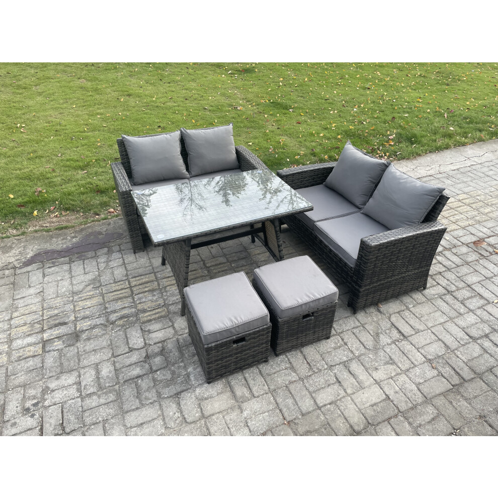 B&Q - 6 Seater Wicker Pe Rattan Garden Dining Set Outdoor Furniture Sofa With Rectangular Dining Table Double Seat Sofa - Image 2