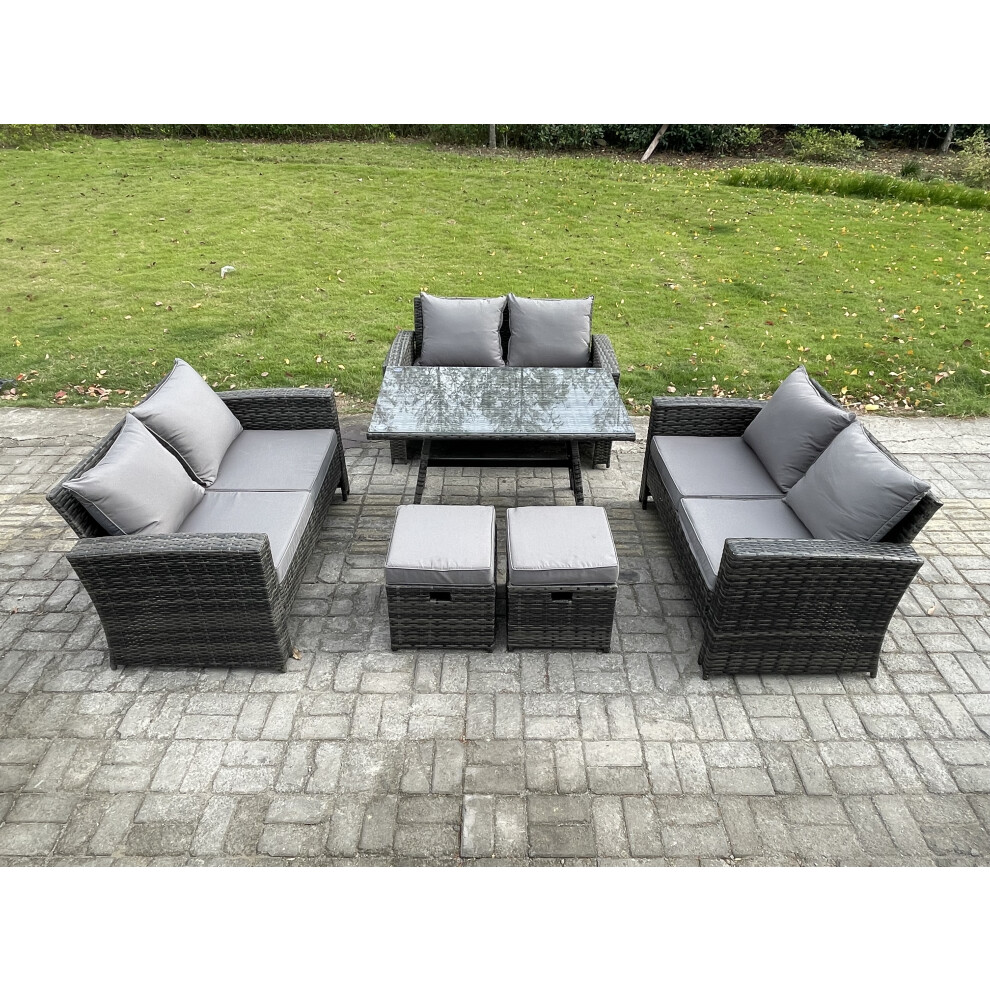 Fimous Unisex Dark Grey Outdoor Lounge Sofa Set Wicker Pe Rattan Garden Furniture Set With Rectangular Dining Table Seat Sofa In Size 2 - Image 2