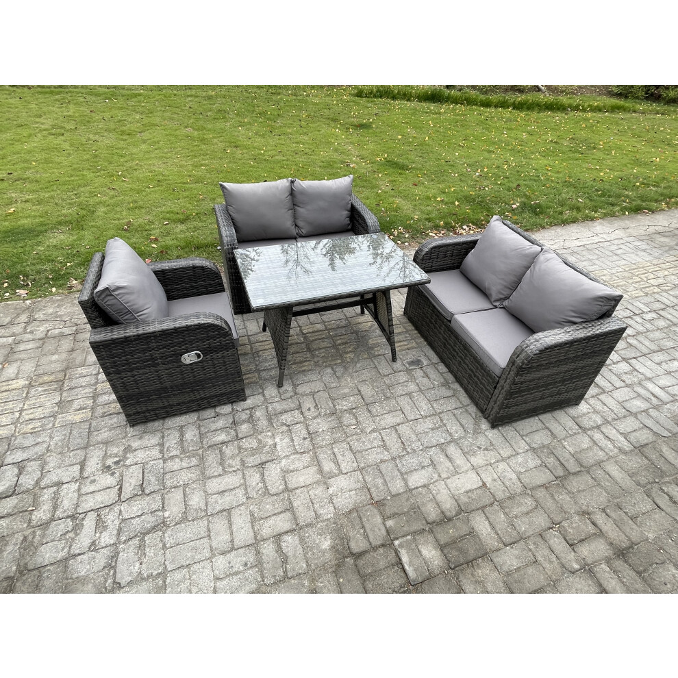 Fimous Outdoor Garden Dining Sets Rattan Furniture With Dining Table Armchairs Love Sofa Dark Mixed Grey