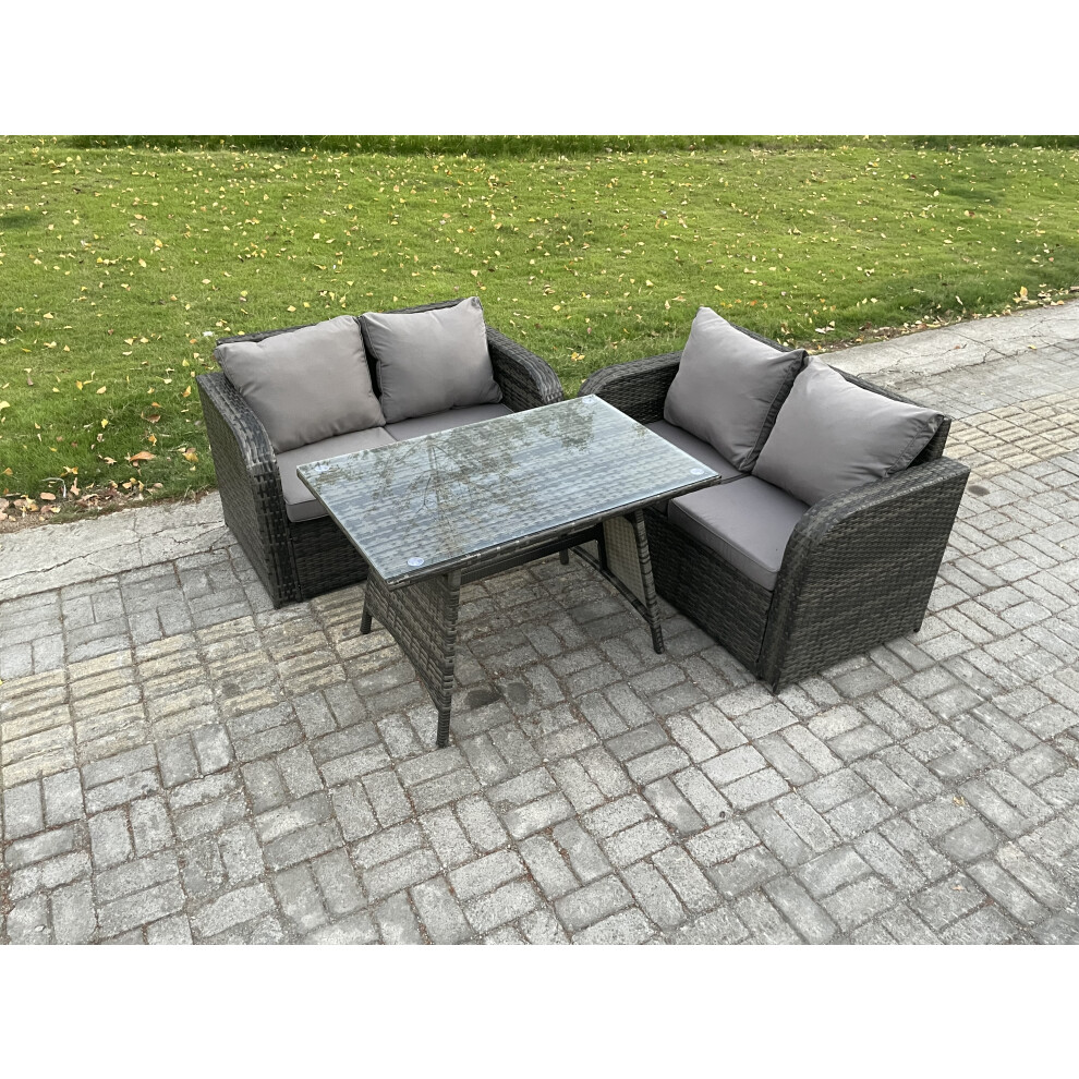 Rackhams Dark/Grey Outdoor Garden Furniture Sets 3 Pieces Wicker Rattan Furniture Sofa Sets With Rectangular Dining Table Love Sofa - Image 3