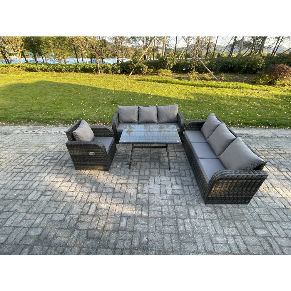 Fimous Outdoor Lounge Sofa Set Wicker Pe Rattan Garden Furniture Set With Rectangular Dining Table Reclining Chair