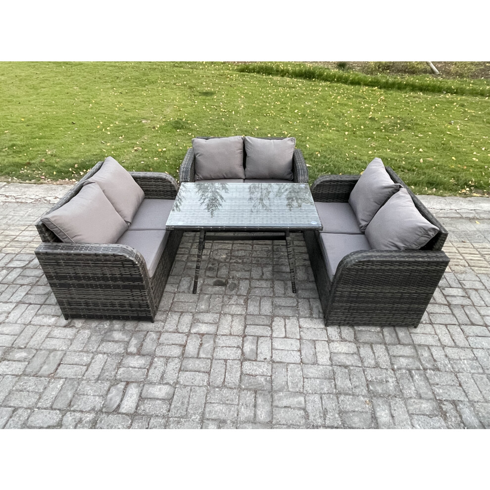 Rackhams Dark/Grey Rattan Garden Furniture Set 6 Seater Patio Outdoor Love Sofa Set With Rectangular Dining Table Mixed - Image 3