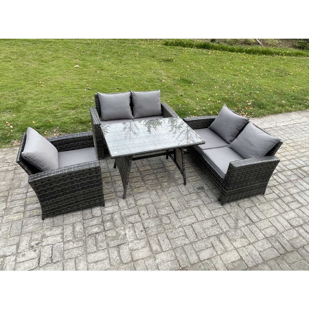 Fimous Dark/Grey 5 Seater Wicker Pe Rattan Garden Dining Set Outdoor Furniture Sofa With Rectangular Dining Table Double Seat Sofa Mixed - Image 2