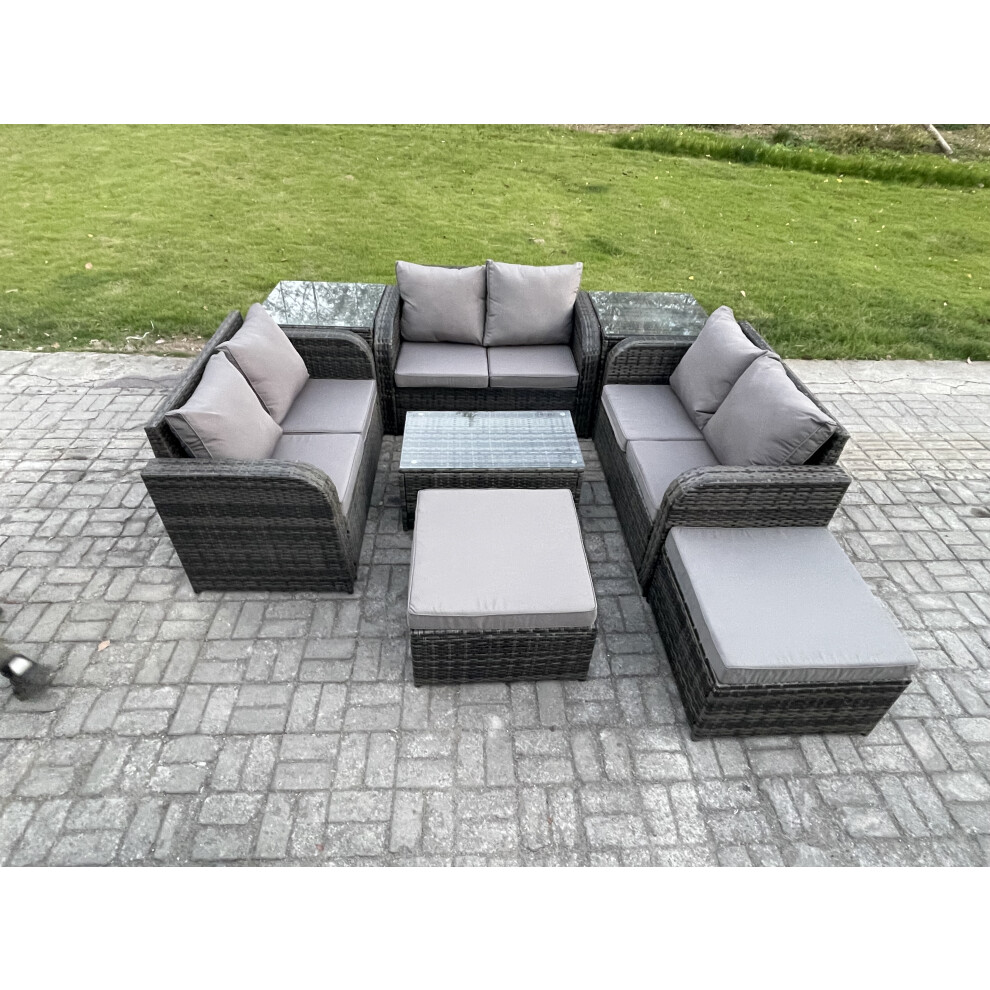 B&Q - Wicker Pe Rattan Garden Furniture Set 8 Seater Outdoor Lounge Sofa Set With Love Sofa Coffee Table 2 Side Tables - Image 2