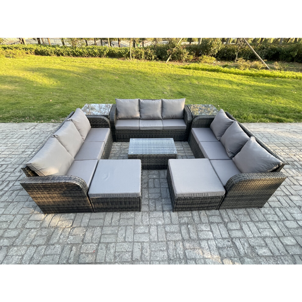 Fimous Outdoor Garden Furniture Sets 11 Seater Wicker Rattan Furniture Sofa Sets With Coffee Table 3 Seater Sofa Brown