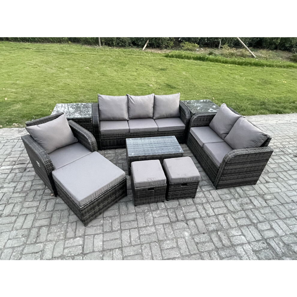 Fimous Outdoor Garden Furniture Sets 9 Pieces Wicker Rattan Furniture Sofa Sets With Loveseat Sofa 3 Footstools 2 Side Tables