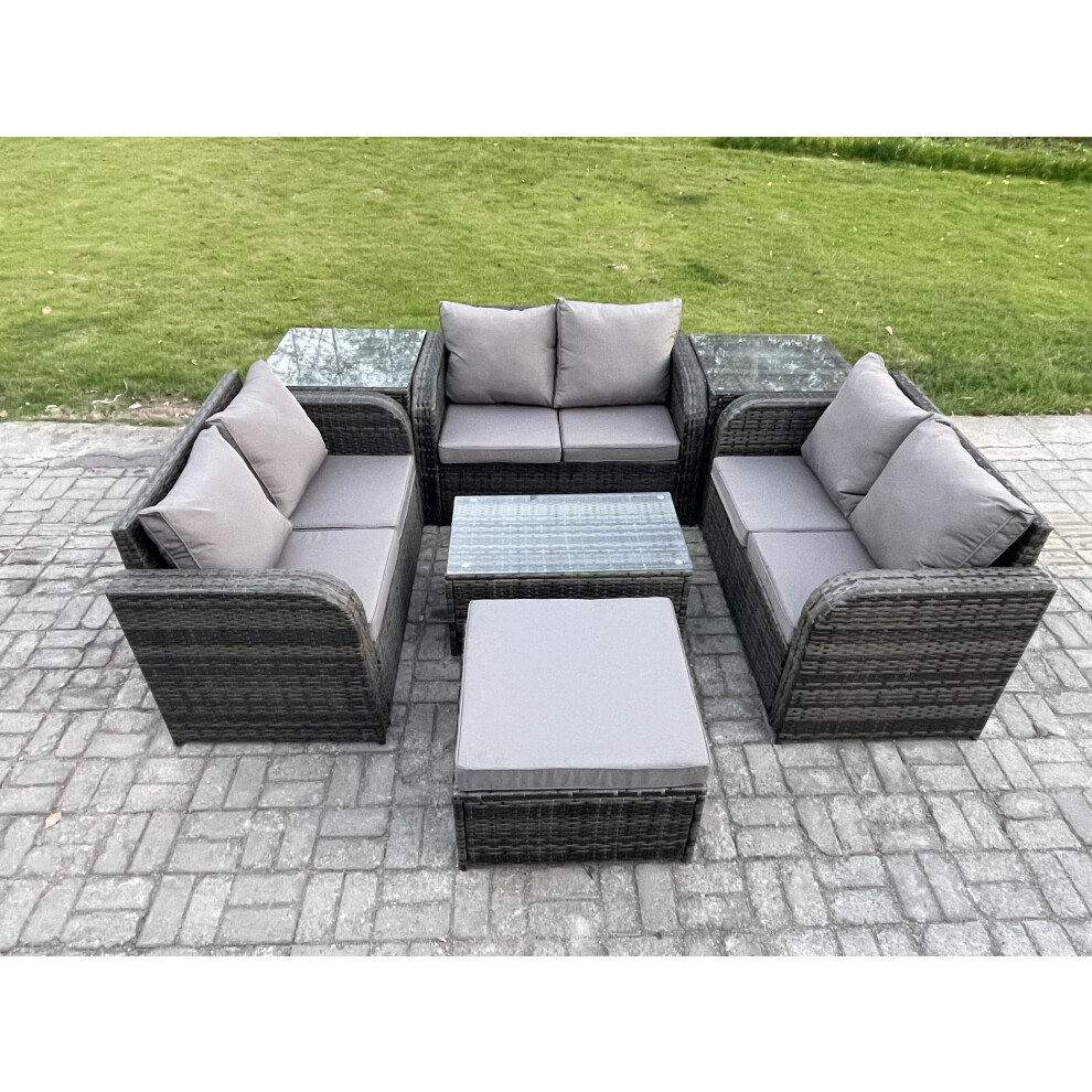 B&Q - Outdoor Garden Furniture Sets 7 Seater Wicker Rattan Furniture Sofa Sets With Coffee Table Love Sofa 2 Side Tables - Image 2