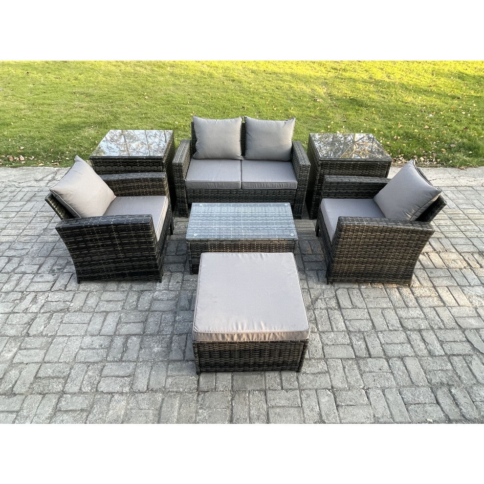 Fimous Unisex Dark Grey Seater Outdoor Lounge Sofa Set Wicker Pe Rattan Garden Furniture Set With Rectangular Coffee Table Double Seat Sofa In Size 5 - Image 2