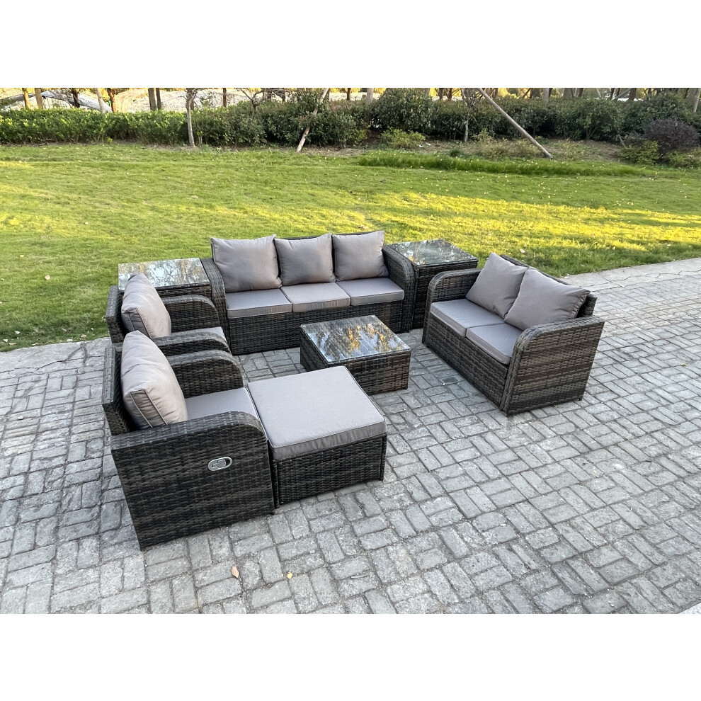 Fimous 8 Seater Garden Furniture Set Rattan Outdoor Lounge Sofa Chair With Tempered Glass Table 2 Side Tables Big Footstool-image-OPC-PDPDYMK-NEW