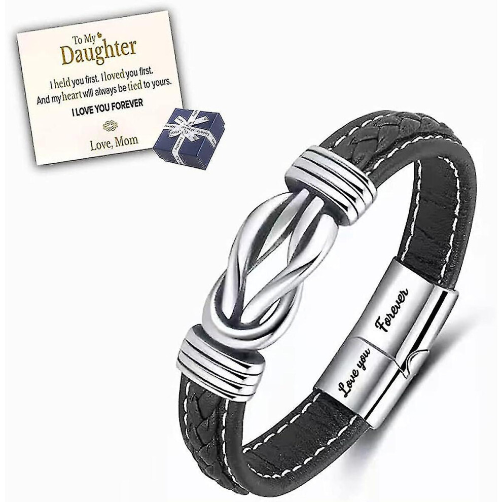 Mother And Daughter Forever Linked Together Braided Leather Bracelet Women Inspirational Wristband Women's Stainless Braided Leather Bracelet Bangle W