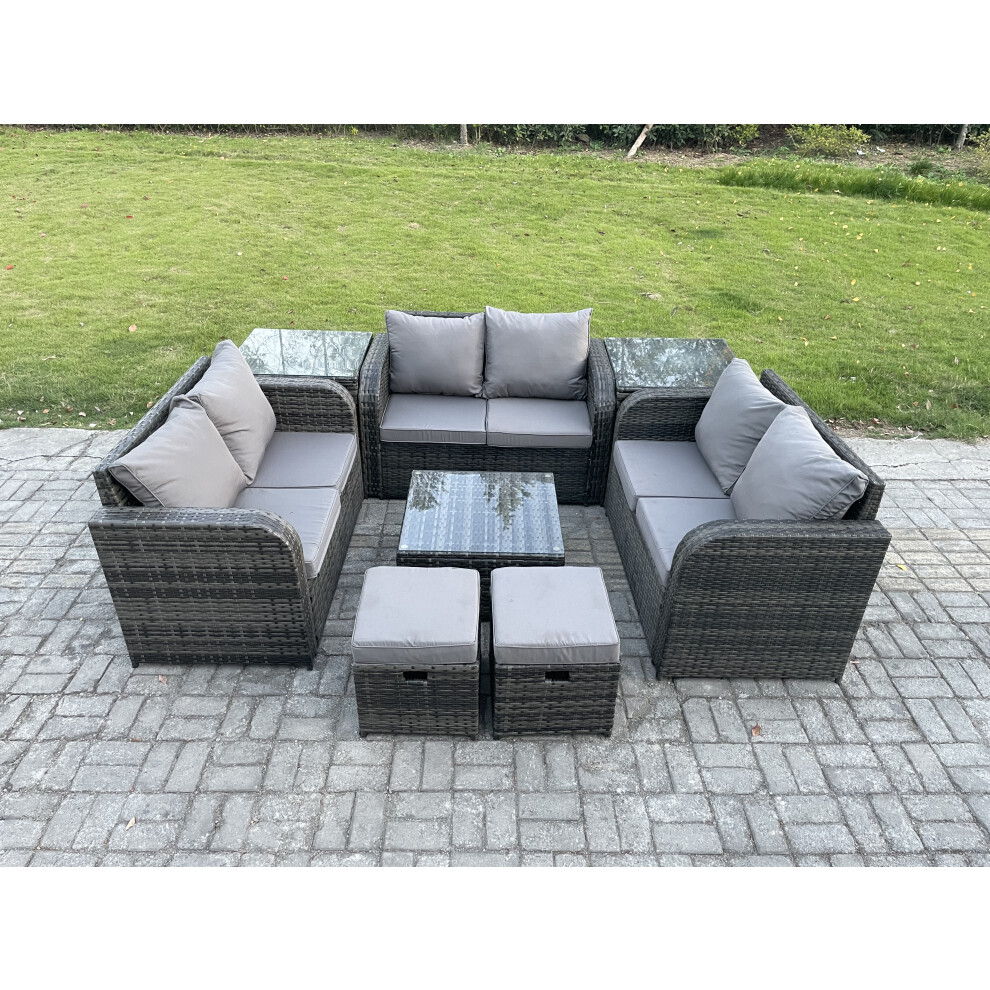Fimous 8 Seater Outdoor Garden Furniture Sets Wicker Rattan Furniture Sofa Sets with Square Coffee Table Love seat Sofa 2 Side Tables