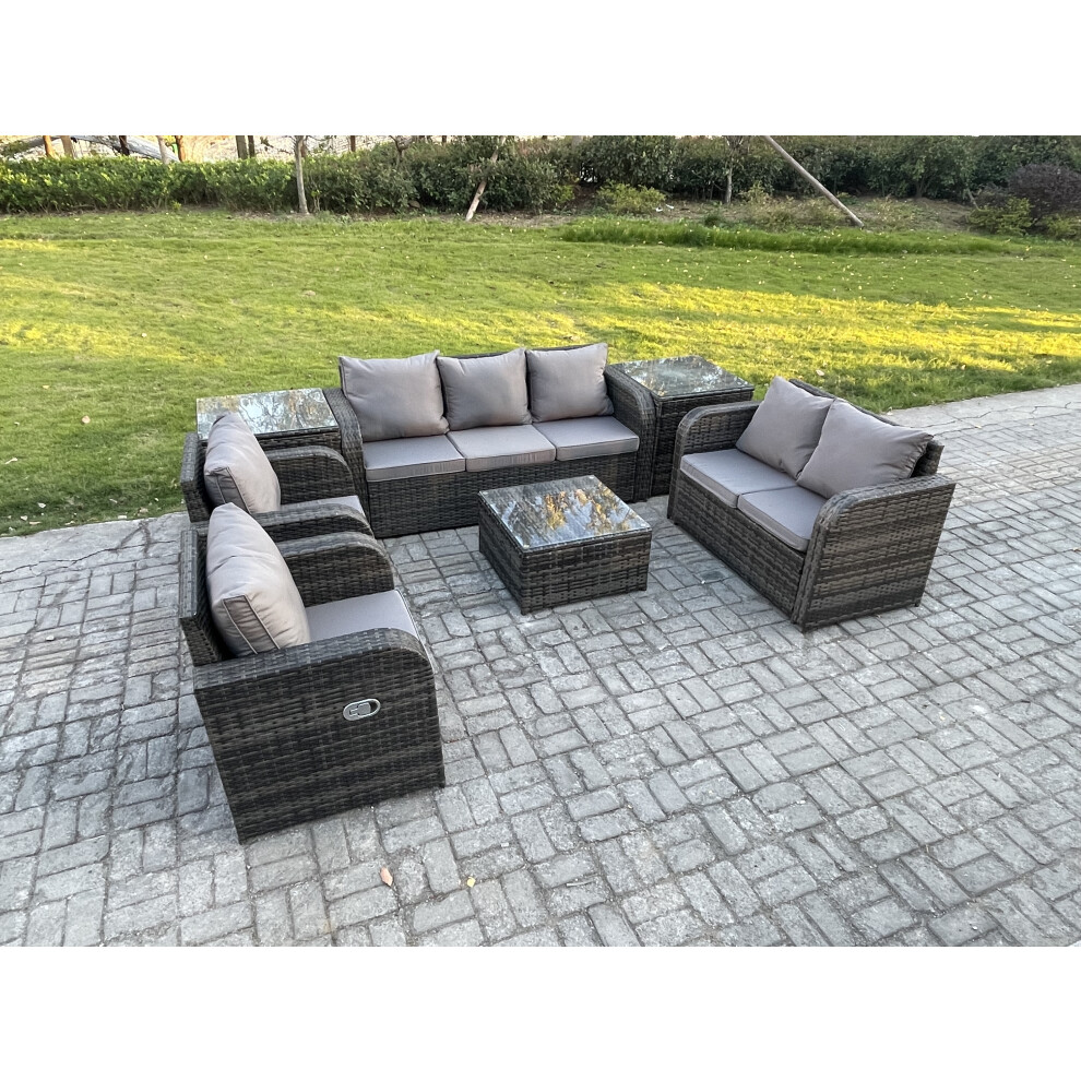 Fimous 7 Seater Garden Furniture Set Rattan Outdoor Lounge Sofa Chair With Tempered Glass Table 2 Side Tables