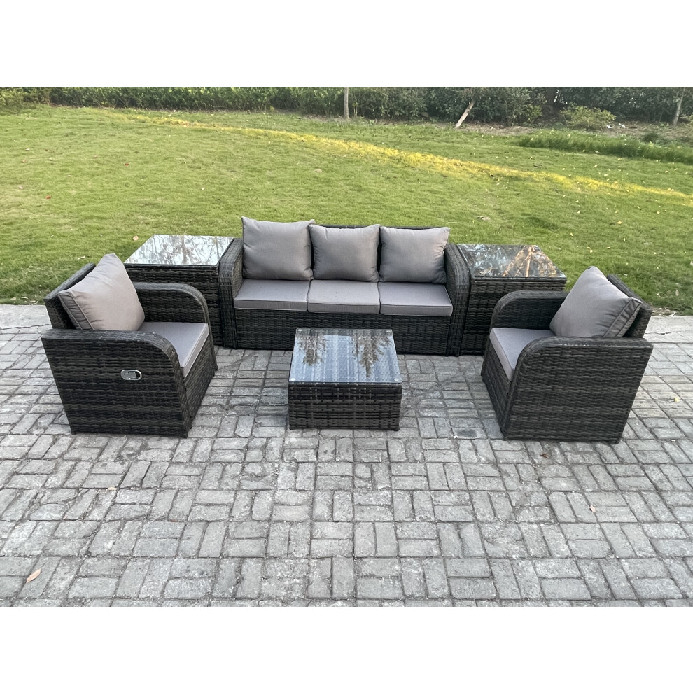 Fimous Garden Furniture Sets 5 Seater Wicker Rattan Furniture Patio Sofa Sets With Reclining Chair 3 Seater Sofa Dark Mixed Grey