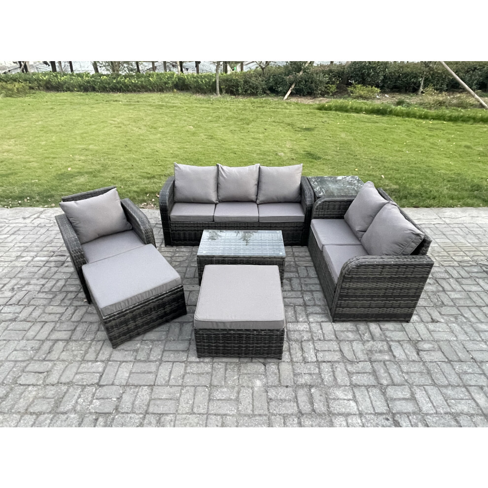 Fimous Outdoor Garden Furniture Sets 7 Pieces Wicker Rattan Furniture Sofa Sets With Loveseat Sofa 2 Big Footstool Side Table