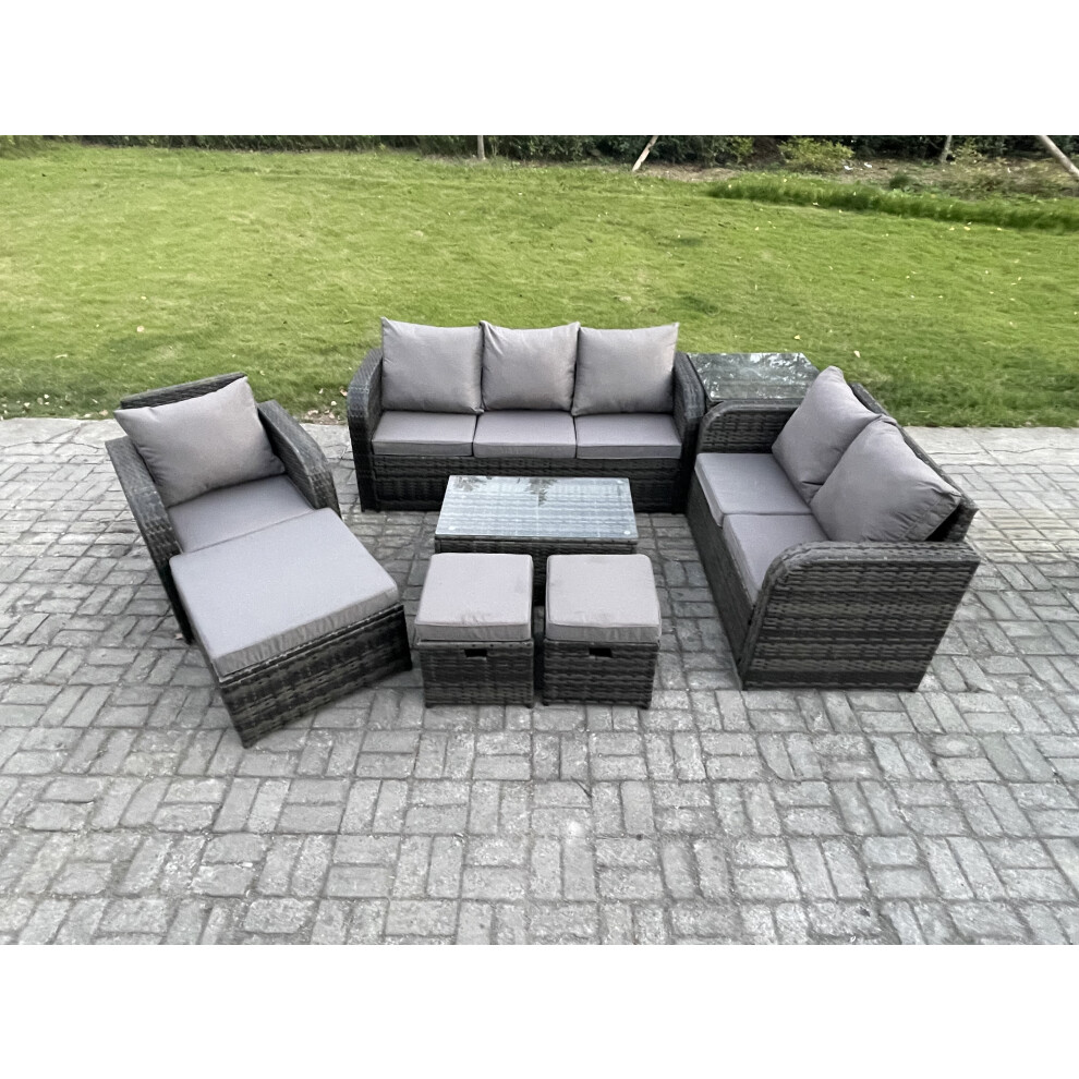 Fimous Outdoor Garden Furniture Sets 8 Pieces Wicker Rattan Furniture Sofa Sets With Loveseat Sofa 3 Footstools Side Table