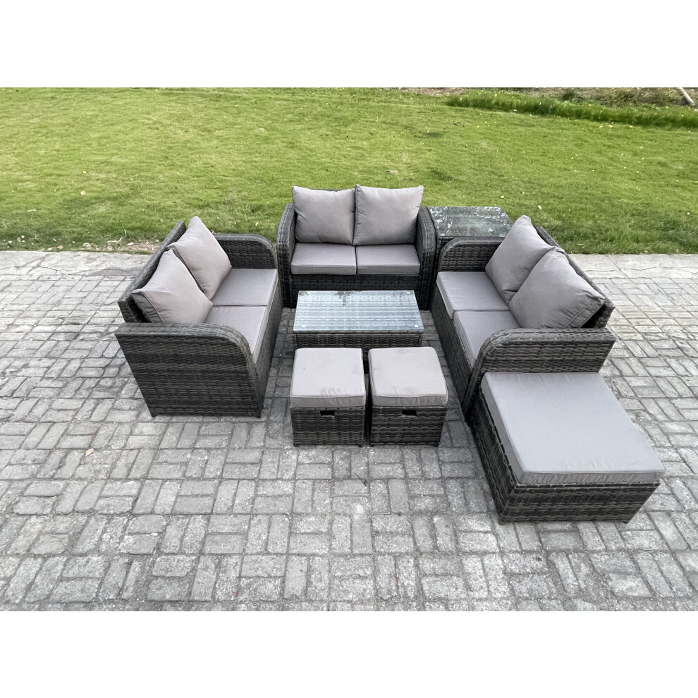 B&Q - Outdoor Garden Furniture Sets 9 Seater Wicker Rattan Furniture Sofa Sets With Coffee Table Love Sofa Footstools - Image 2
