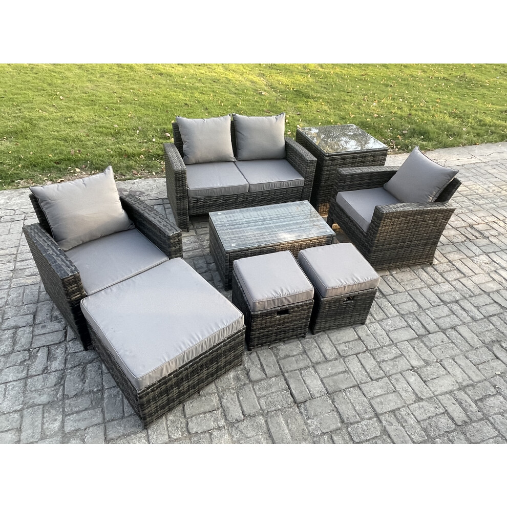 Fimous Unisex Dark Grey Seater Outdoor Lounge Sofa Set Wicker Pe Rattan Garden Furniture Set With Rectangular Coffee Table Double Seat Sofa In Size 7 - Image 2