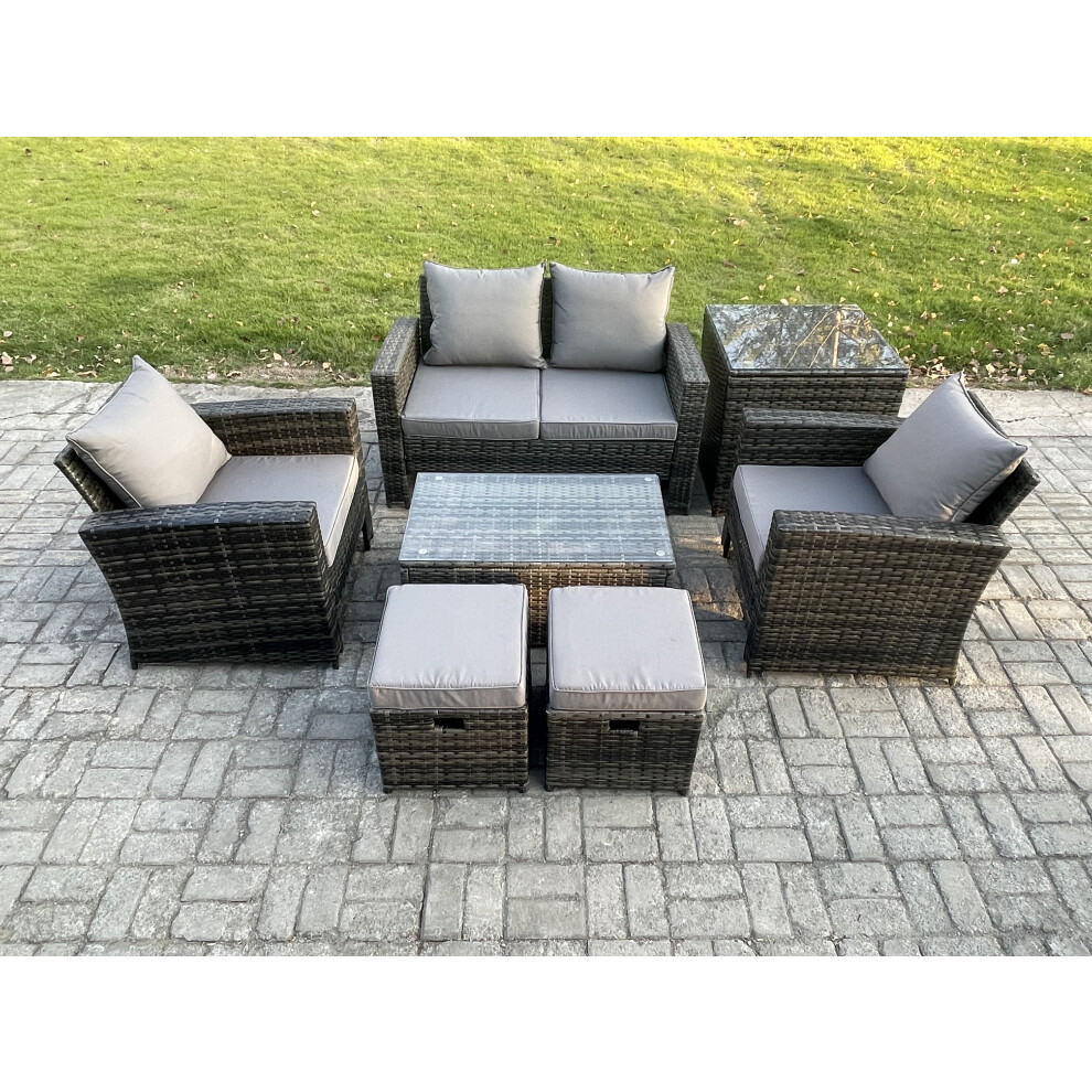 B&Q - Outdoor Lounge Sofa Set Wicker Pe Rattan Garden Furniture Set With Rectangular Coffee Table Double Seat Sofa Side Table - Image 2