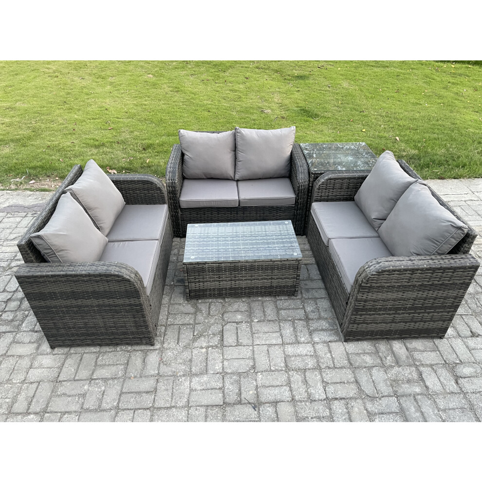 Outdoor Garden Furniture Sets 6 Seater Wicker Rattan Furniture Sofa Sets with Rectangular Coffee Table Love Sofa Side Table