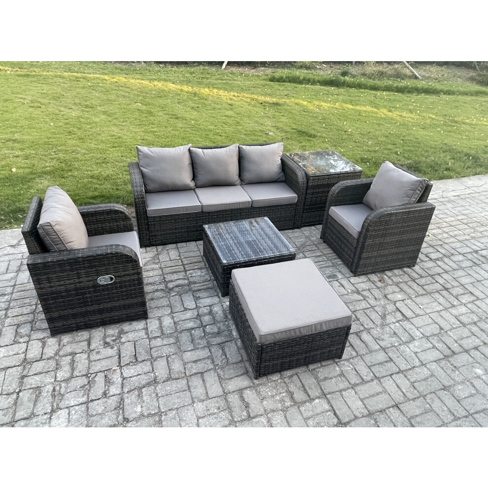 Fimous Garden Furniture Sets 6 Seater Rattan Furniture Patio Sofa Sets With Reclining Chair 3 Seater Sofa Big Footstool