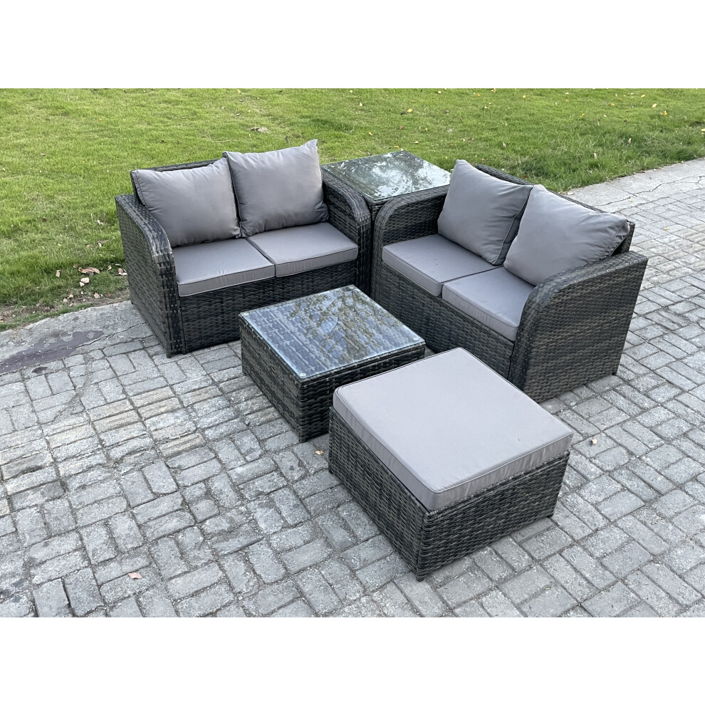 Fimous Dark/Grey Rattan Sofa Set Outdoor Garden Furniture Set With Square Coffee Table Loveseat Sofa Big Footstool Side Table Mixed - Image 2