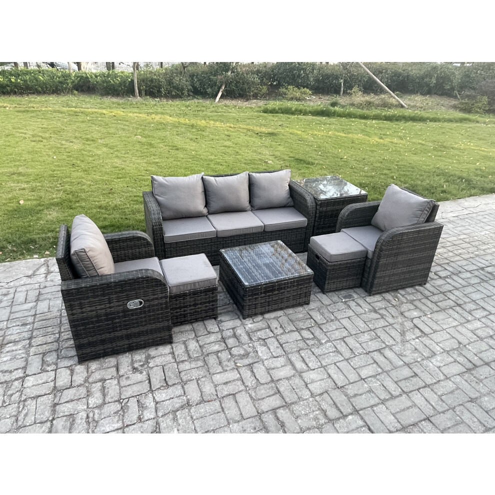 Fimous Garden Furniture Sets 7 Seater Wicker Rattan Furniture Patio Sofa Sets With Reclining Chair 3 Seater Sofa Dark Mixed Grey