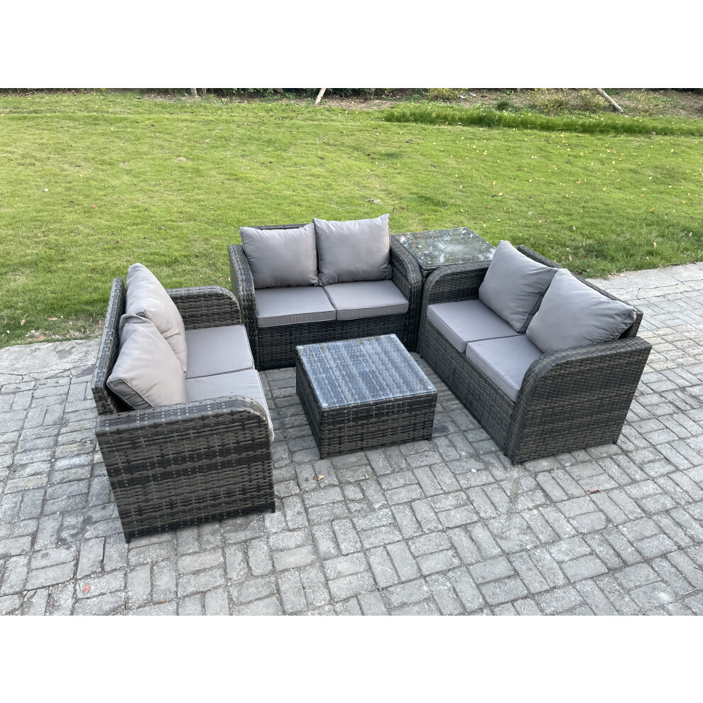 Rackhams Dark/Grey Outdoor Garden Furniture Sets 6 Seater Wicker Rattan Furniture Sofa Sets With Square Coffee Table Love Seat Sofa - Side Table - Image 2