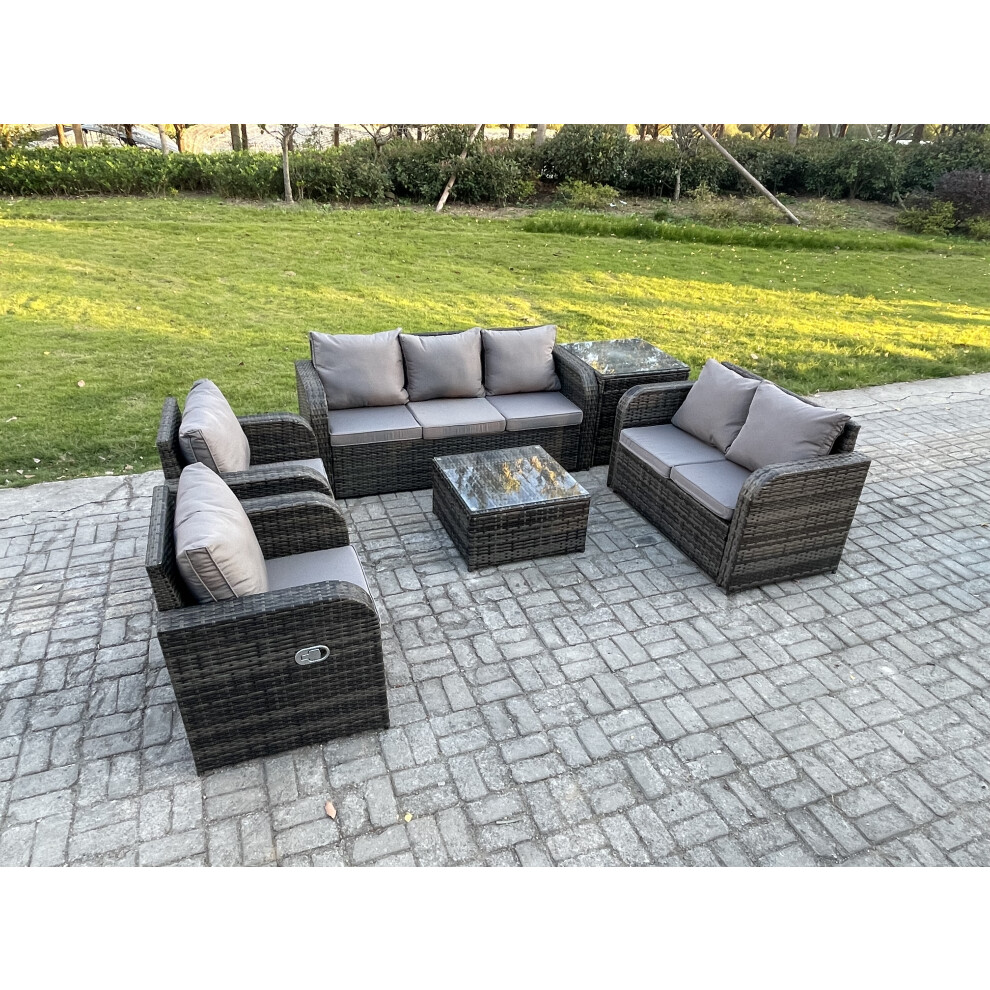 Fimous 7 Seater Garden Furniture Set Rattan Outdoor Lounge Sofa Chair With Tempered Glass Table Side Table