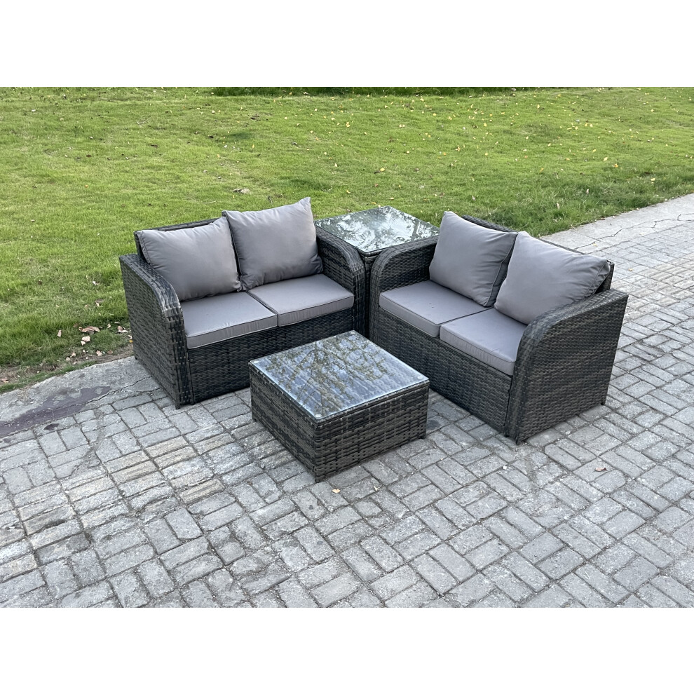 Fimous Unisex Dark Grey Rattan Sofa Set Outdoor Garden Furniture Set With Square Coffee Table Loveseat Sofa Side Table Mixed Size 1 - Image 2