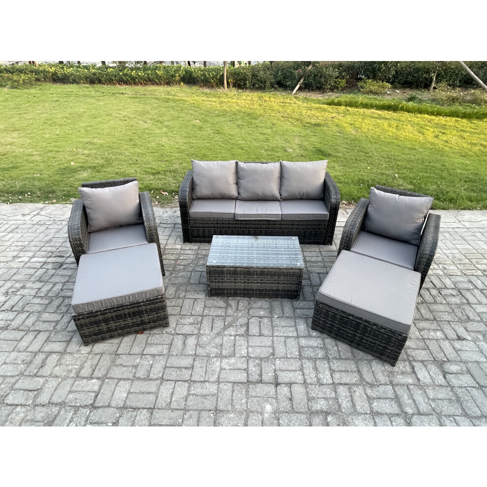 Fimous Wicker Pe Rattan Garden Furniture Set 7 Seater Outdoor Lounge Sofa Set With Coffee Table 2 Big Footstool Dark Grey Mixed