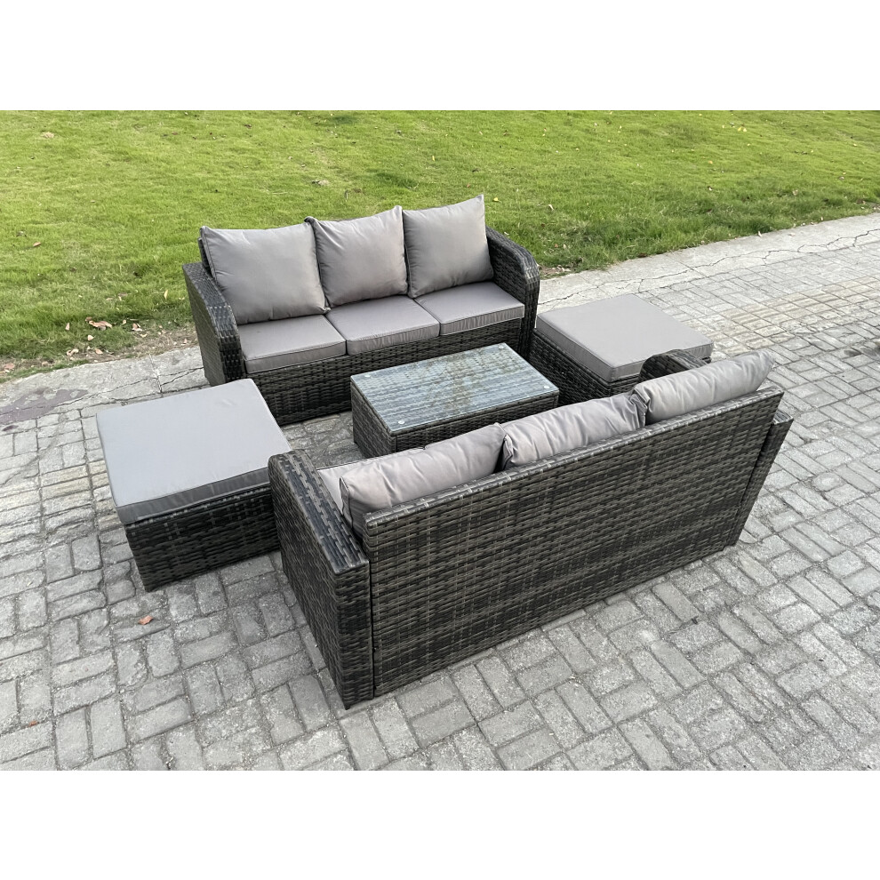 Fimous Outdoor Garden Furniture Sets 8 Seater Wicker Rattan Furniture Sofa Sets With 3 Seater Sofa 2 Big Footstool Dark Grey Mixed