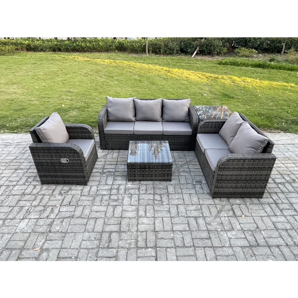 Fimous Rattan Garden Furniture 5 Piece Patio Set With Reclining Chair Loveseat Sofa Side Table