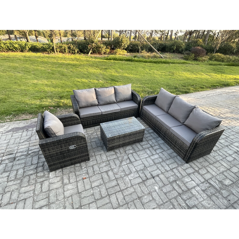 Fimous 7 Seater Rattan Outdoor Garden Furniture Sofa Set Patio Table & Chairs Set With 3 Seater Sofa Reclining Chair 3 Seater Sofa